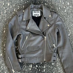 Walter Baker Gray Leather Motorcycle Jacket - S